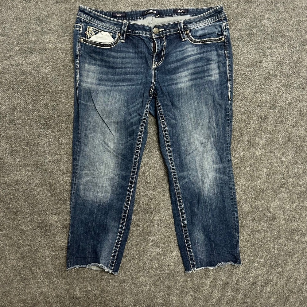 Vigoss Capri Jeans Womens Size 18 Blue Chelsea Heritage Fit Raw Hem Embellished